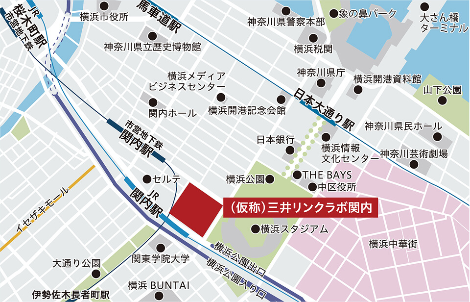 三井リンクラボ関内のアクセス図